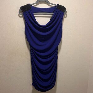 BCX Women’s Ruffled Dress With Studded Shoulders Size Large Blue